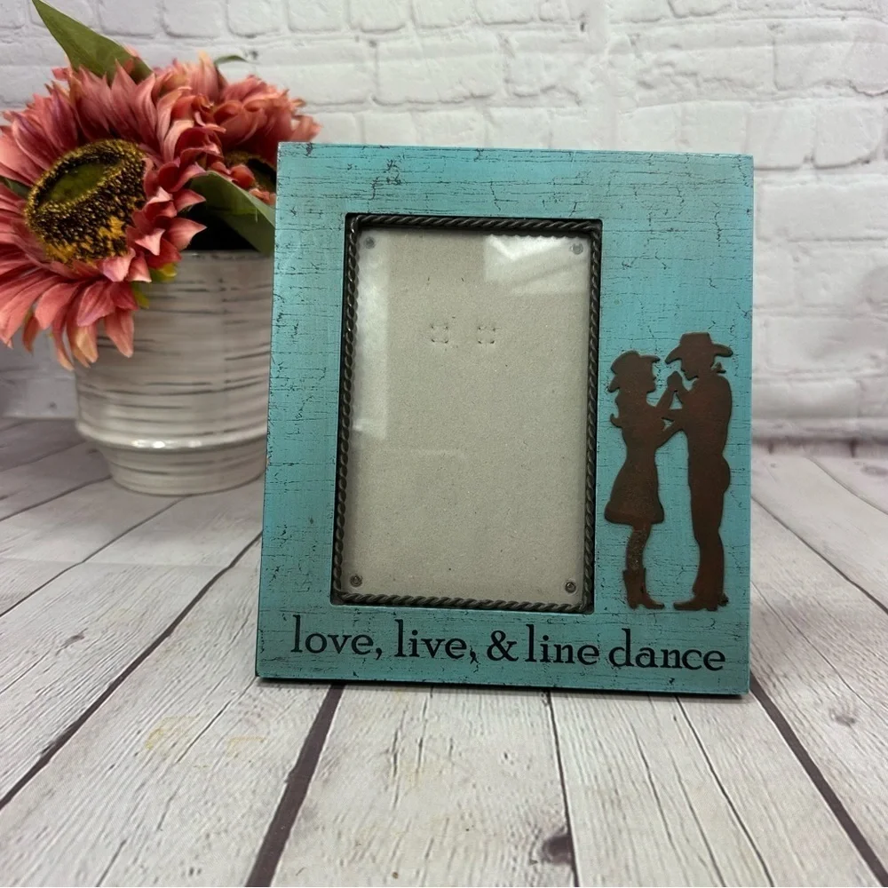 Rustic turquoise Blue Picture Frame with western cowgirl cowboy Design